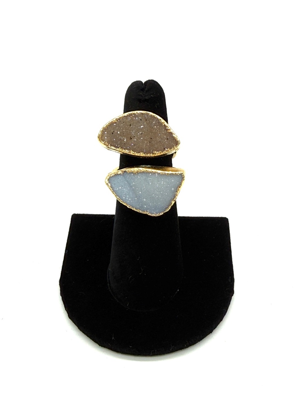 NWOT Gold-Trim Druzy Double Stone Ring in Beige and Light Blue
